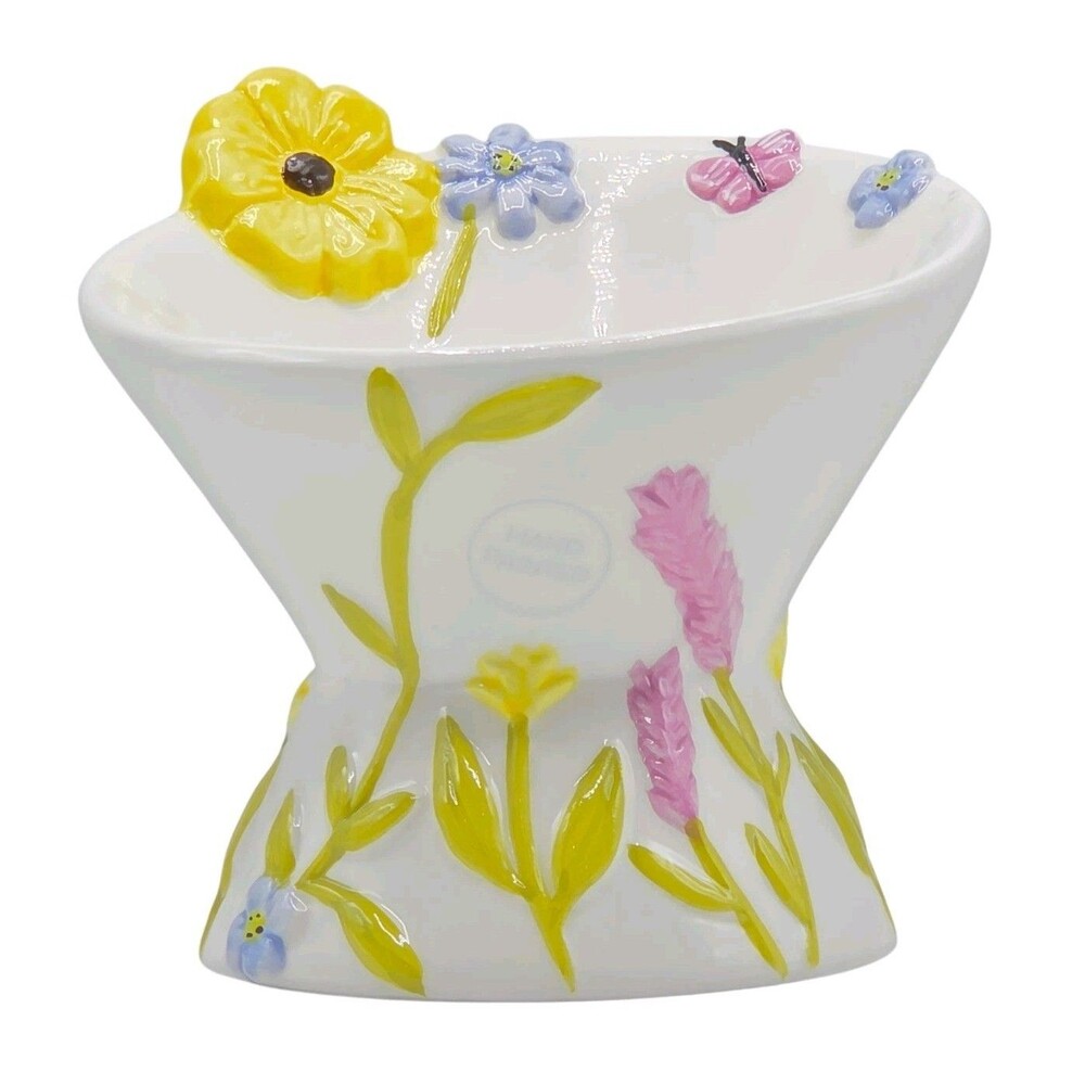 Mellow & Mod Raised Ceramic Cat Food And Water Bowl Floral Embossed Hand Painted